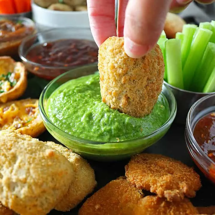 Delicious Spicy Green Sauce And FarmRich Jalapeno Poppers.