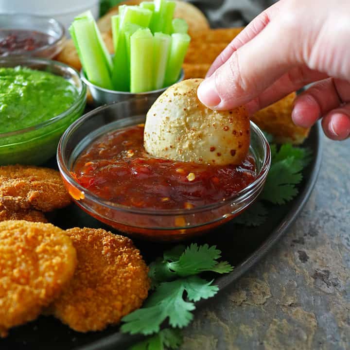Image of Tantalizing Spicy Peach Sauce And FarmRich Mozzarella Bites.