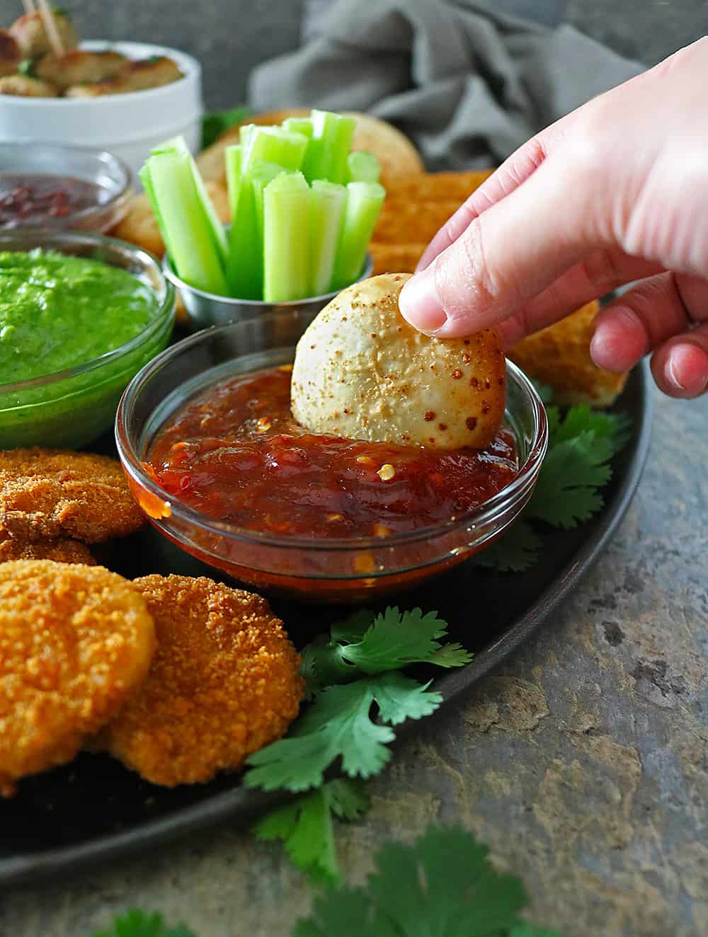 Image of Tantalizing Spicy Peach Sauce And FarmRich Mozzarella Bites.