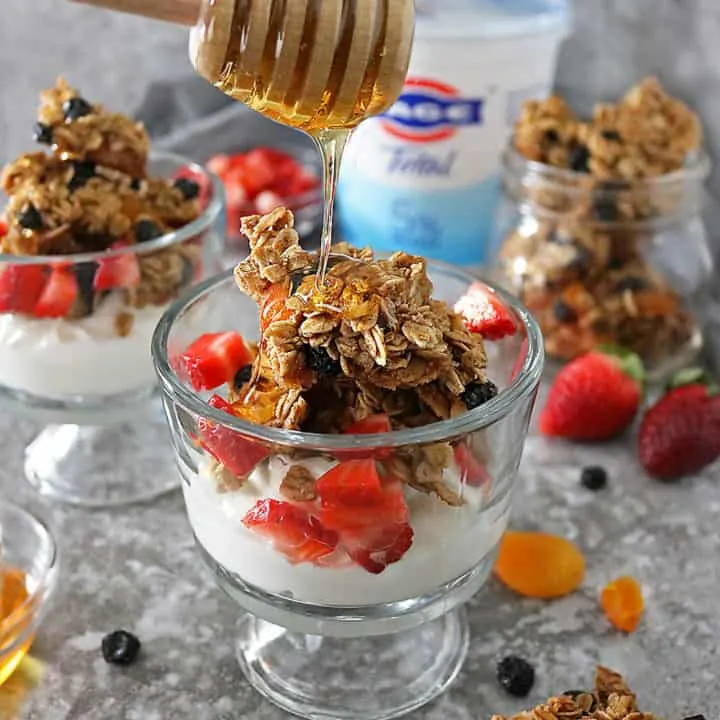 Clumpy Blueberry Apricot Granola with FAGE
