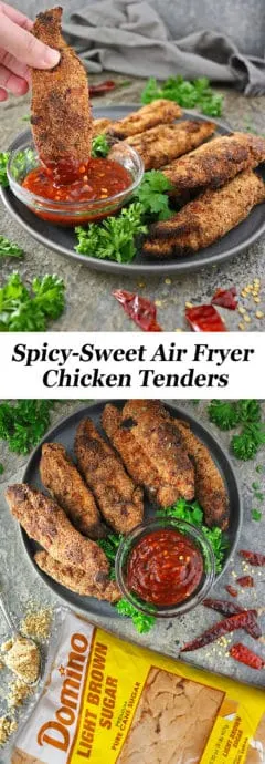 #ad These chicken tenders are a favorite in our home. We are in the middle of unpacking and our air fryer is the first thing getting unpacked because these Spicy-Sweet Air Fryer Chicken Tenders are so darn quick and easy to whip up using @dominosugar. #dominosugar  #snack