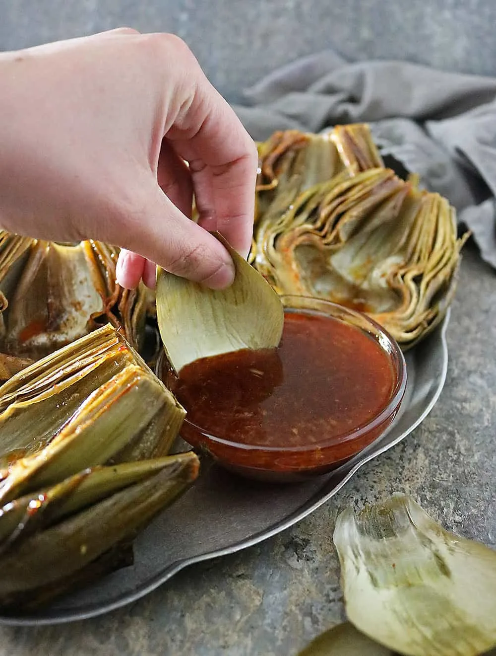 Delicious Tender Artichoke Leaves Orange Chili Sauce