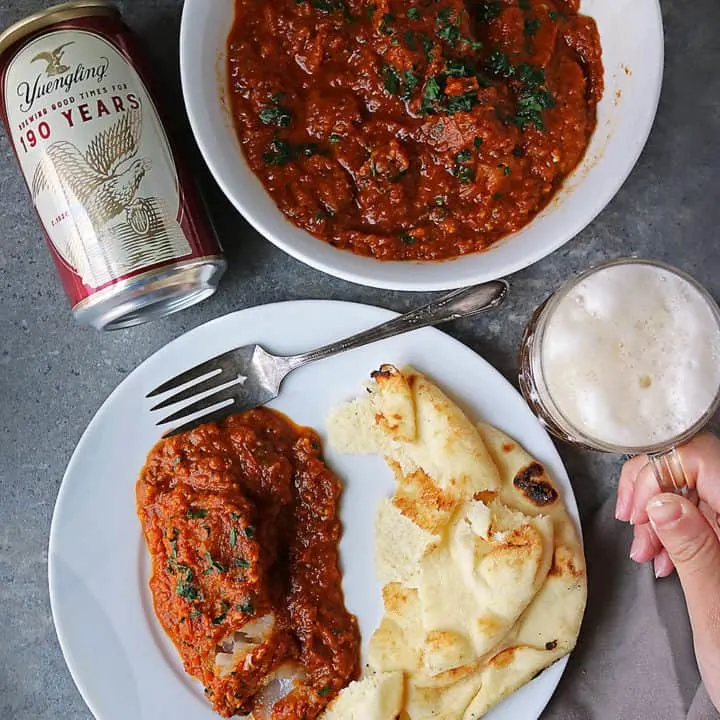 #ad msg for 21+ If you have 30 minutes at dinnertime, you can whip up this delicious, budget friendly and nutritious, fish curry. Pair it with some naan and Yuengling, and you have a delightfully delicious meal to end your day with. #Yuengling190 #SpreadYourWings
