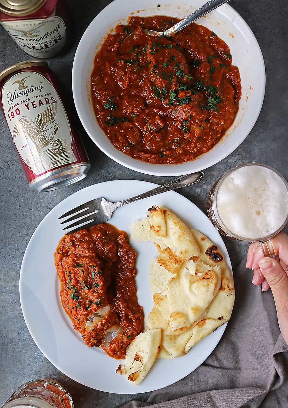 #ad msg for 21+ If you have 30 minutes at dinnertime, you can whip up this delicious, budget friendly and nutritious, fish curry. Pair it with some naan and Yuengling, and you have a delightfully delicious meal to end your day with. #Yuengling190 #SpreadYourWings