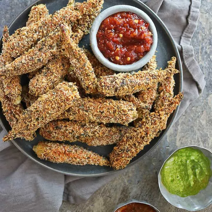 Coated with deliciously spiced egg wash and spiced panko breading, these Crispy Spicy Air Fryer Okra are a must make!