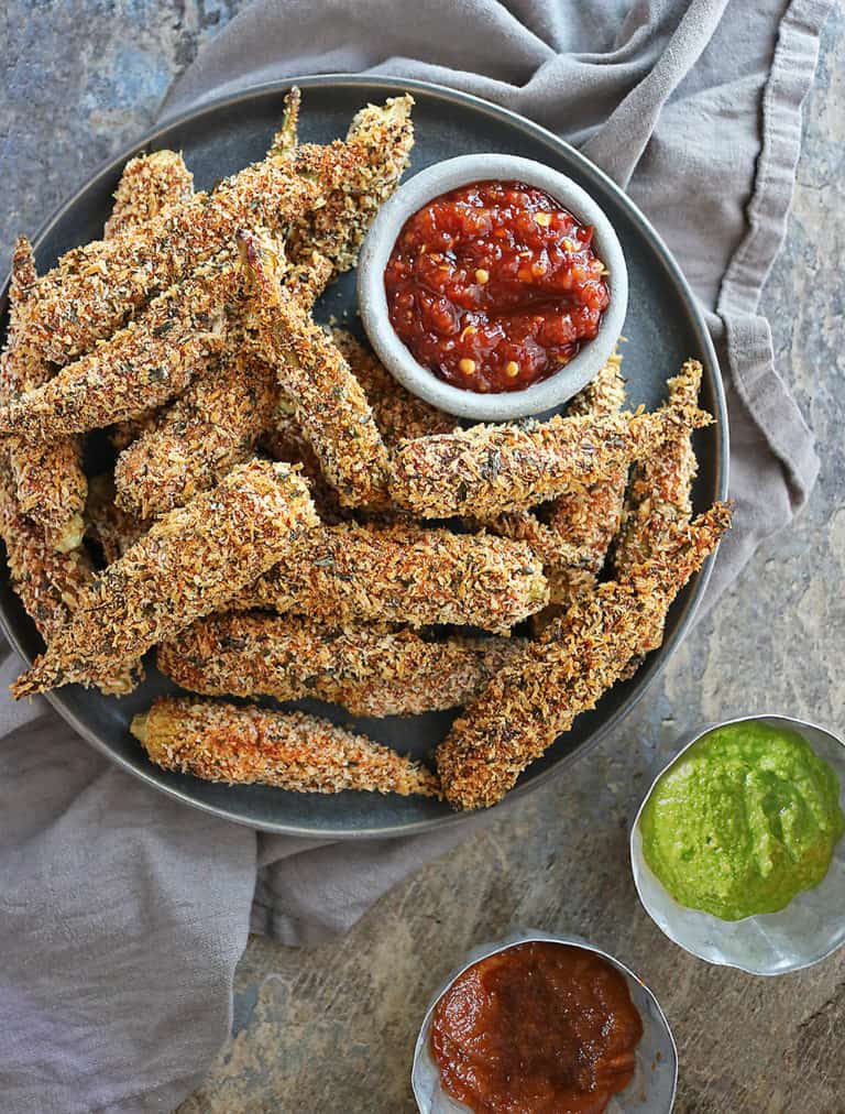 Coated with deliciously spiced egg wash and spiced panko breading, these Crispy Spicy Air Fryer Okra are a must make!