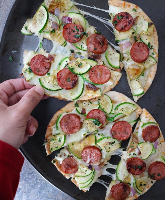 So filling and tasty, Easy Sausage Zucchini Flatbread