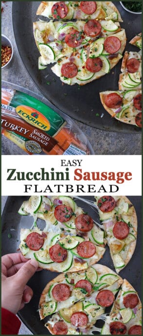 #ad After tasting this Easy Zucchini Sausage Flatbread, my daughter suggests we start a family tradition of Flatbread Friday ~ check out the recipe and let me know if you will be joining us? #EckrichMeats  #RebelWithoutACookbook  @EckrichMeats