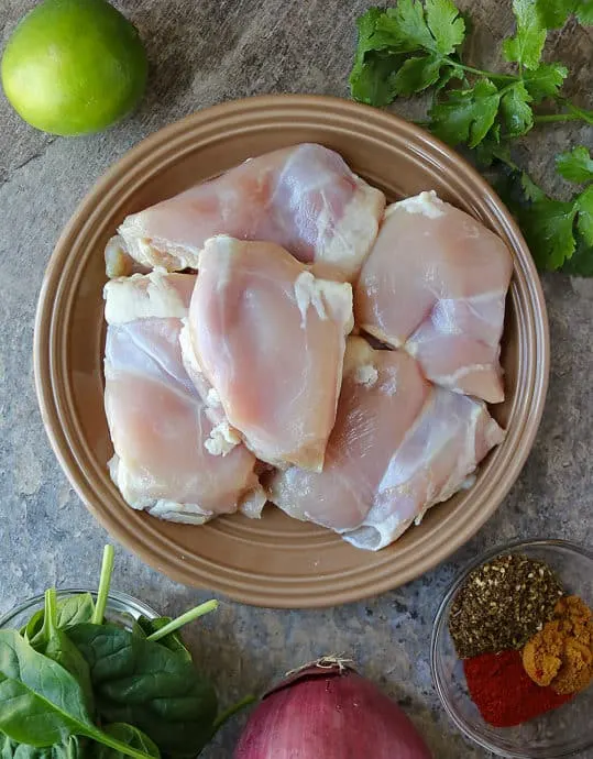 The 6 Ingredients to make Za'atar Ras el hanout Chicken Spinach Dinner.