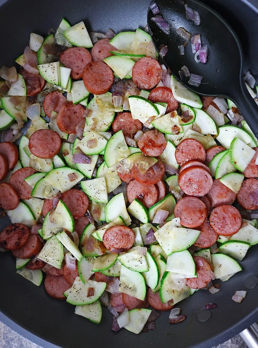 Making Easy Zucchini Sausage Saute