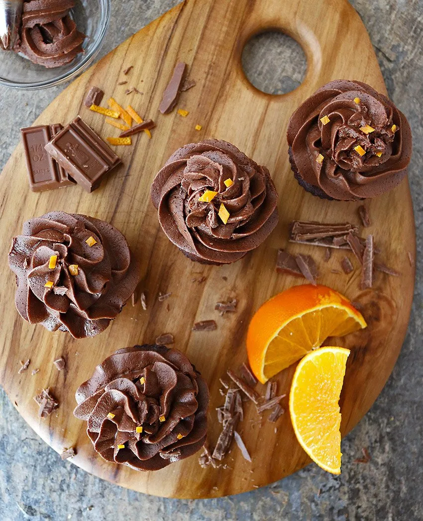 Air Fryer Chocolate Orange Cupcakes On A Platter