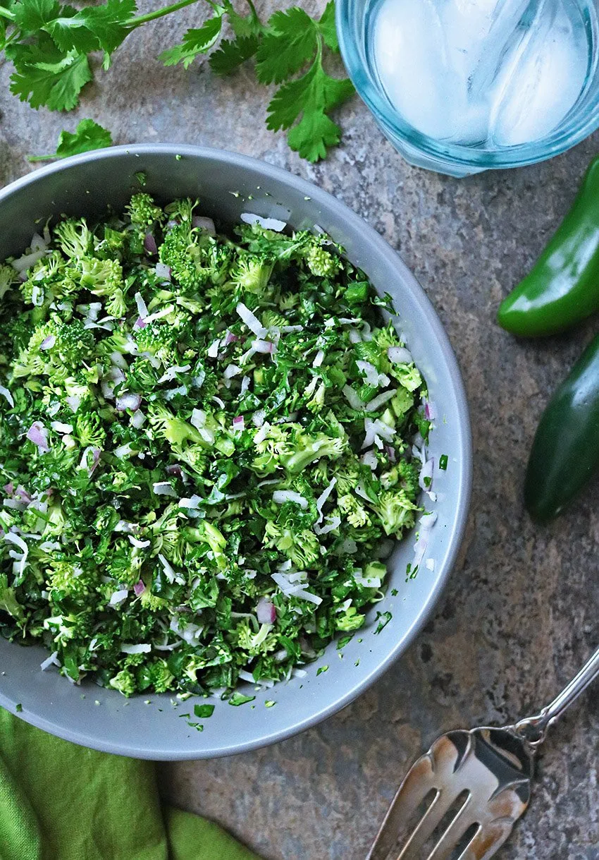 Fresh delicious broccoli kale cilantro salad