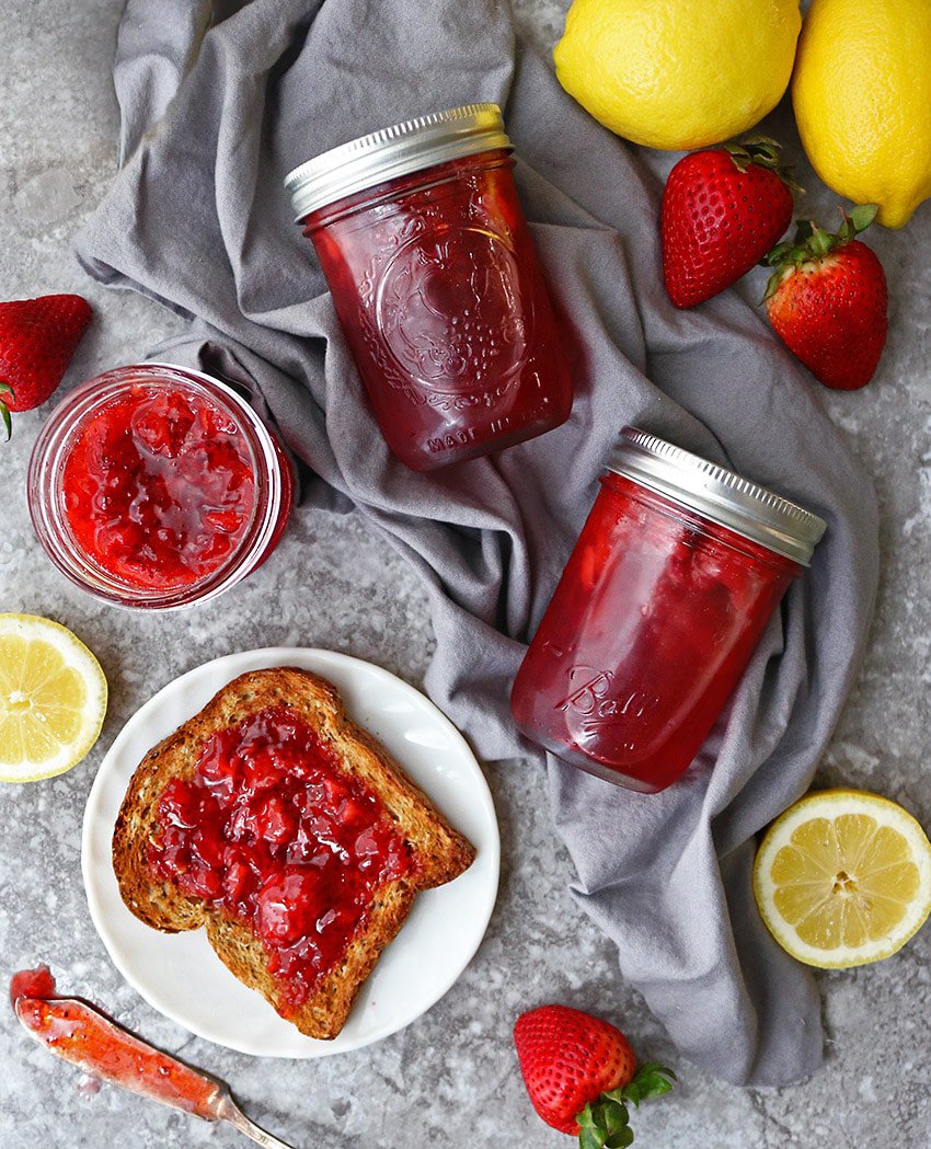 Delicious Strawberry Lemonade Marmalade Preserved in Ball Jars