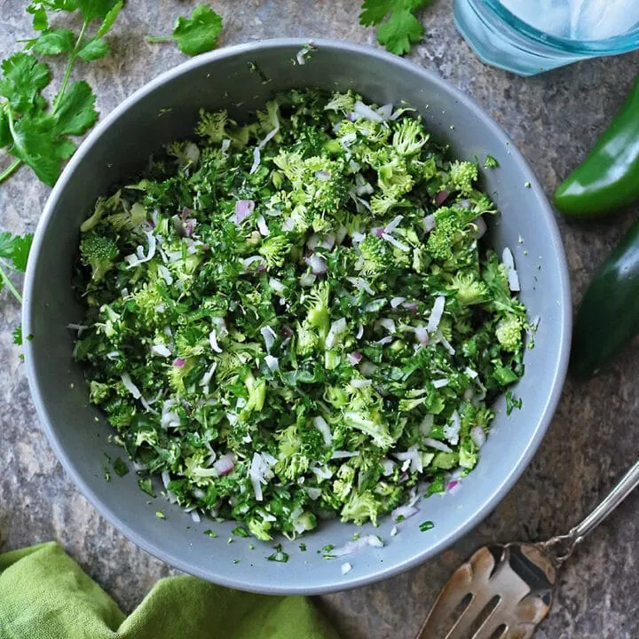Cilantro, Broccoli and Kale are the stars of this delicious, easy, Broccoli Kale Cilantro Sambol (Salad).