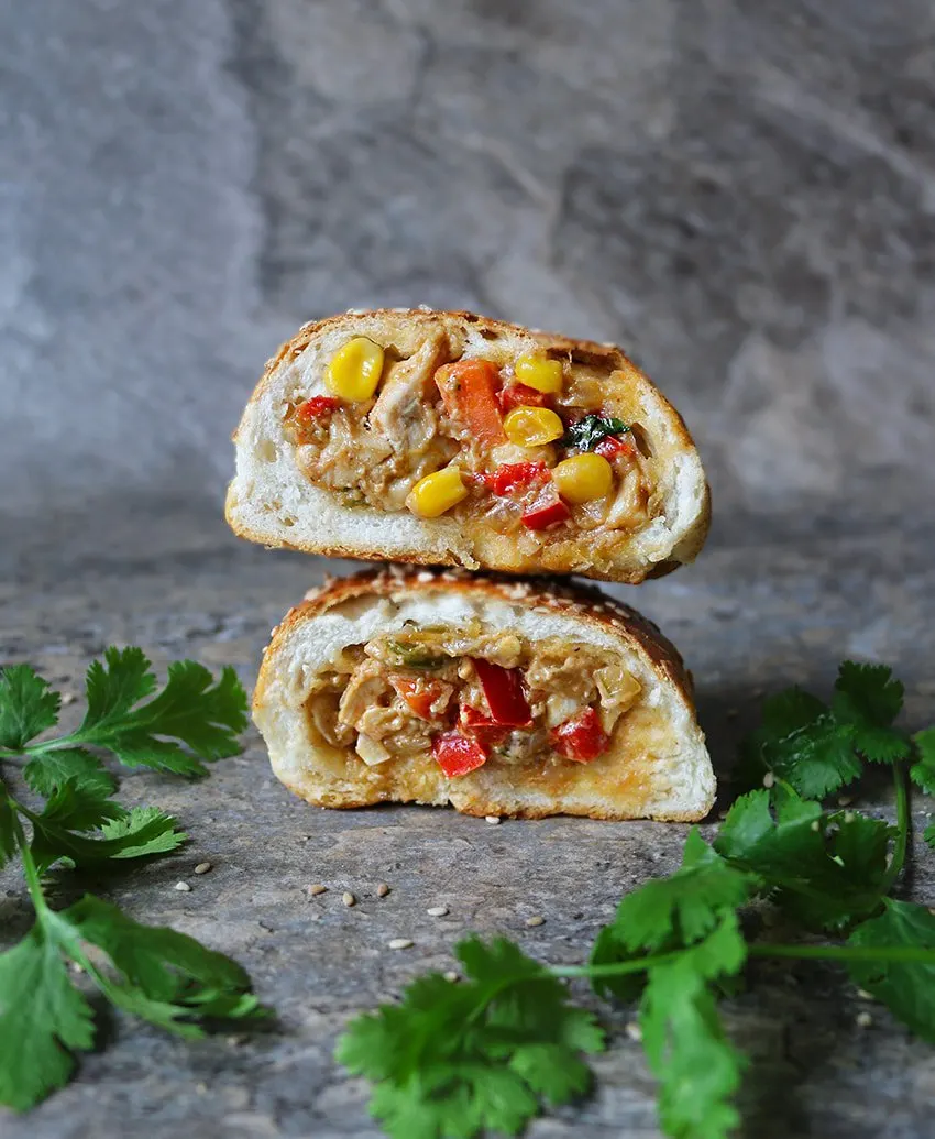 Easy Savory Peanut Chicken Stuffed Buns.