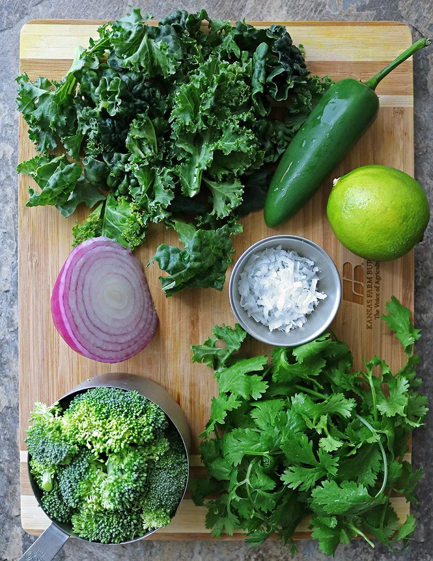 The Ingredients To Make Broccoli Kale Cilantro Salad