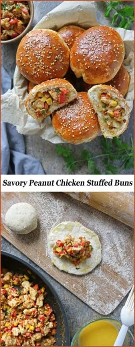 #ad Stuffed with a flavor-packed, creamy Peanut Chicken sauté, these Savory Peanut Chicken Stuffed Buns are simply delicious and so hard to share! Please do tell me and the #NationalPeanutBoard #HowDoYouPB 