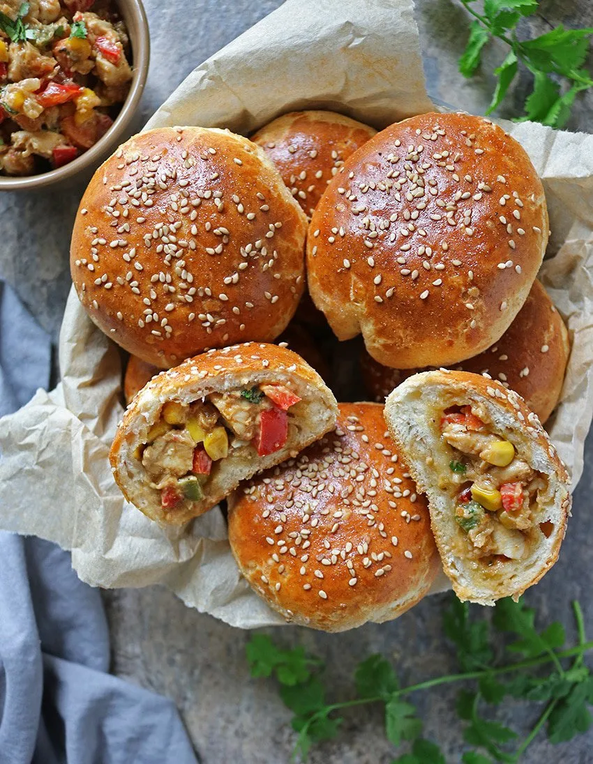 Bowl with Savory Peanut Chicken Stuffed Buns