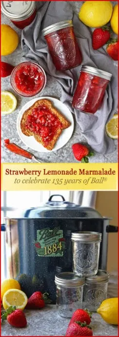 #ad Ball® jars are a favorite for us when it comes to carrying around fresh salads, sipping on shakes on long summer car rides, gifting granola around the holidays, storing trinkets for a hobby, and for preserving and sharing this tangy and delicious, easy Strawberry Lemonade Marmalade! #Ball135