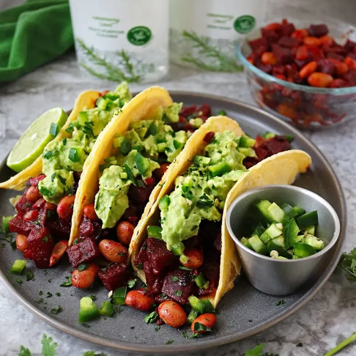 We love these Easy Messy Vegan HeartBeet Bean Tacos.