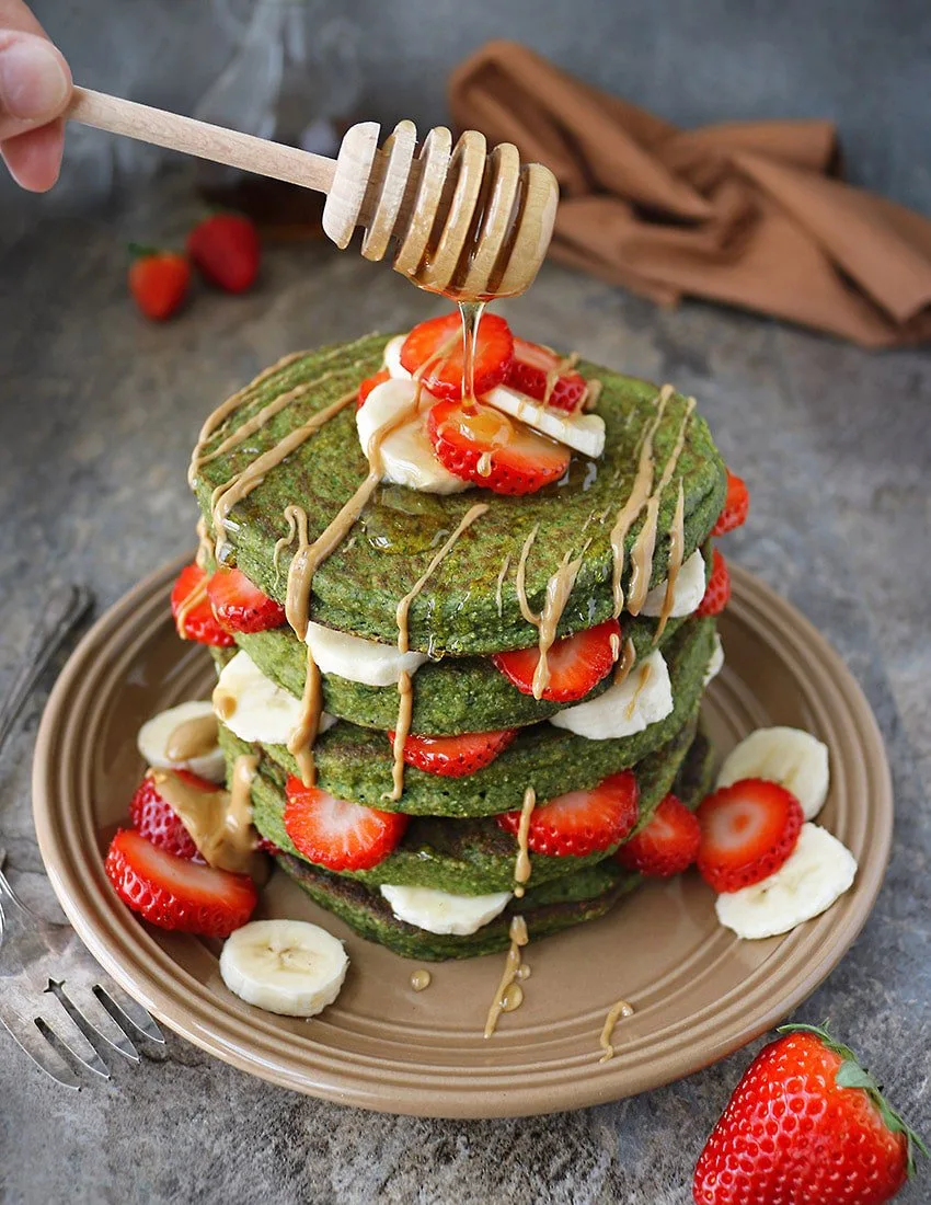 Stack of Delicious Oatmeal Green Smoothie Pancakes