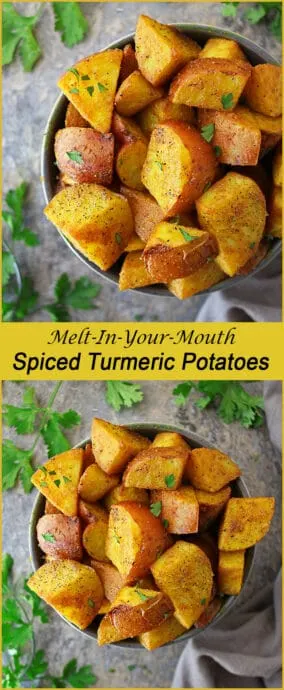 Deliciously spiced and ever so slightly crisp on the outside, these melt-in-your-mouth Turmeric Potatoes are a favorite in our home.