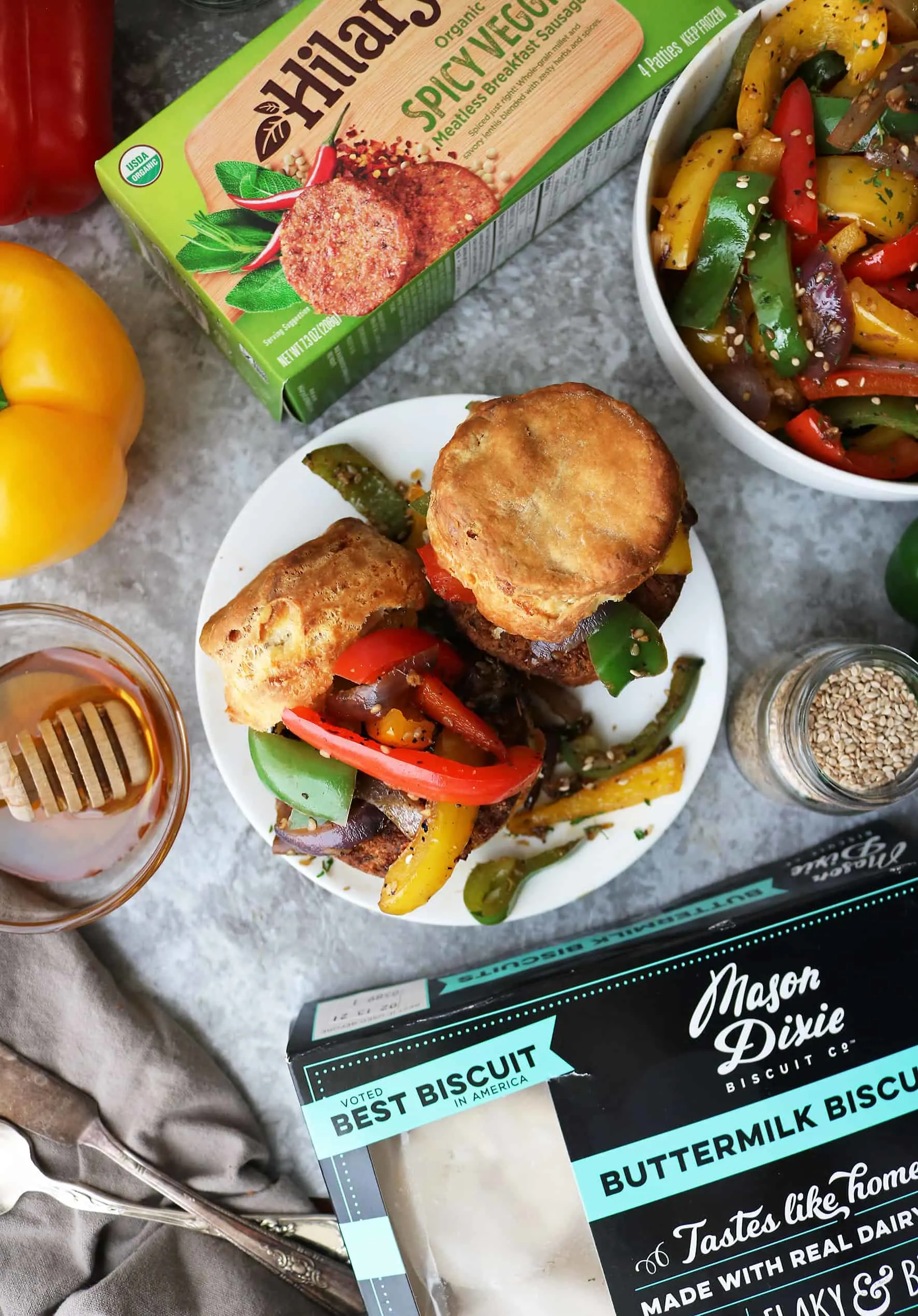15 Minute Honey Ginger Sesame Veggie Sausage Biscuits. - breakfast for dinner anyone?