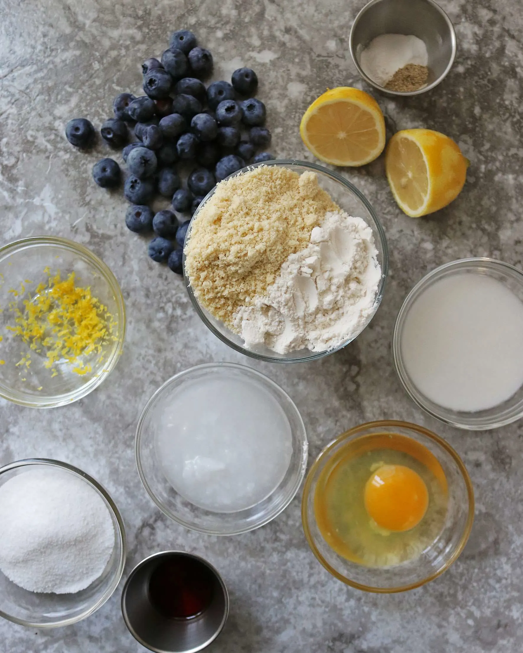 Ingredients to make Gluten Free Lemon Blueberry Muffin Tops Picture