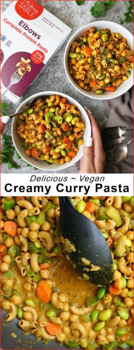 This Vegan Creamy Curry Pasta is ready in only 30 minutes and is a tasty meatless meal your whole family is sure to love!