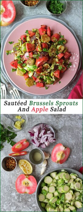 This Sautéed Brussels Sprouts And Apple Salad is delicious as an every-day side item, its coloring is festive enough for it to be enjoyed as a side item at your holiday dinner.