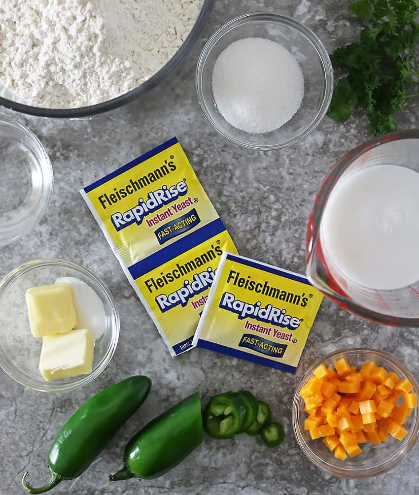 Ingredients For Cheddar Jalapeno Parker House Rolls