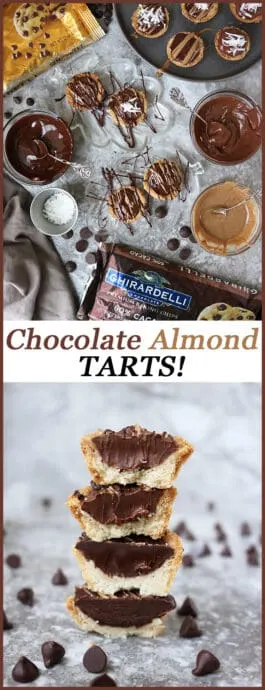 #ad Made with @Ghirardellico Baking Chips these Chocolate Almond Tarts are so easy to make and are decadently delicious. They are an amazing addition to any gathering or whip them up and keep them all to yourself – like I do!