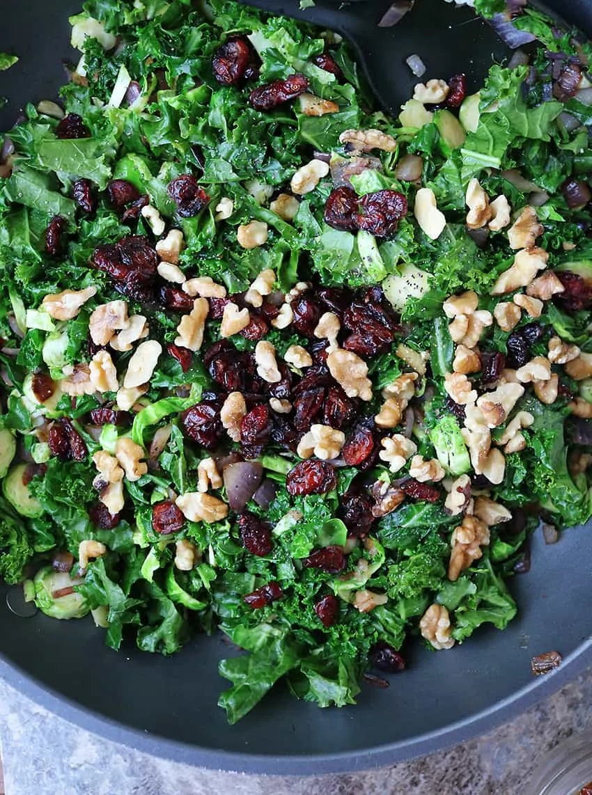 Image Making Brussels Sprouts Kale Saute With Cranberries Walnuts