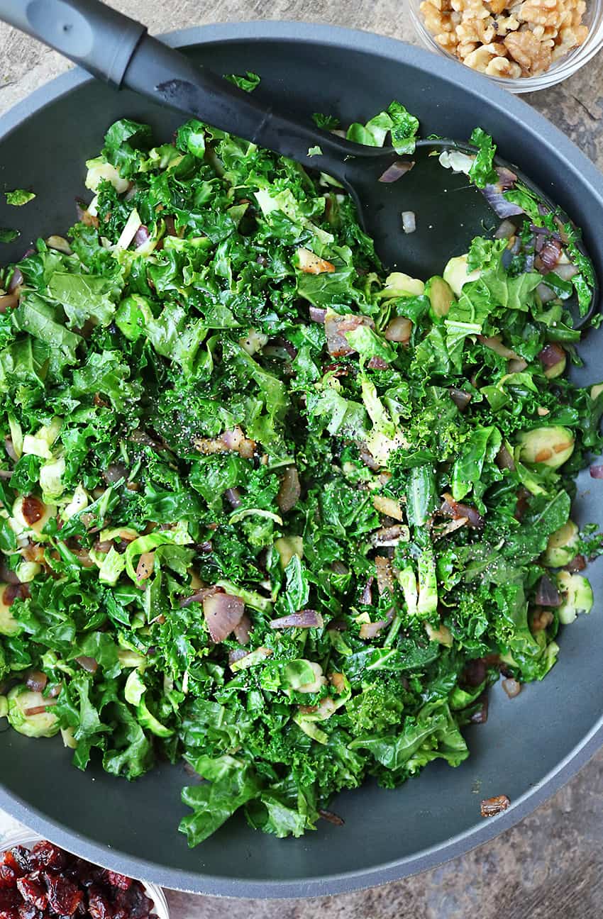 Sauteing Brussels Sprouts Kale For A Delicious Healthy Holiday Side Dish