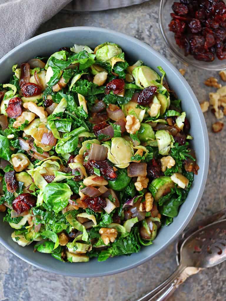 Brussels Sprouts Kale Sauté with Cranberries & Walnuts