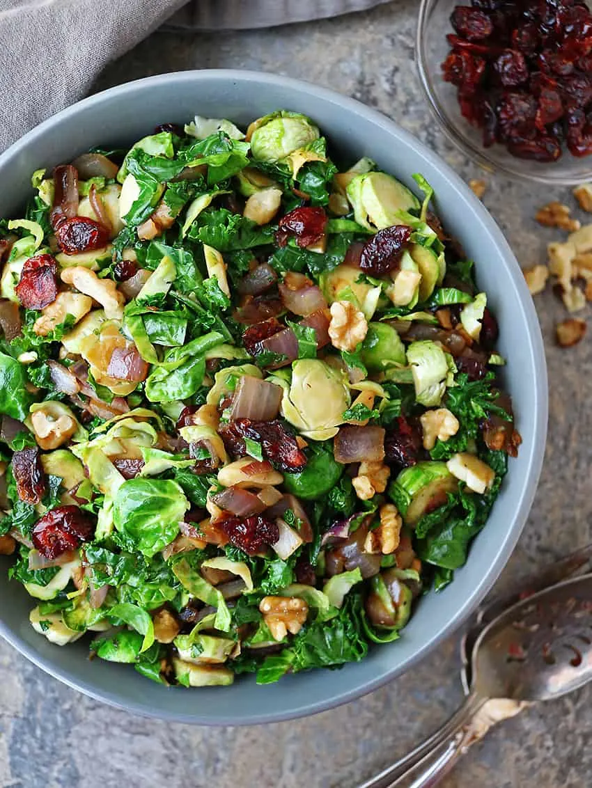Vegan Brussels Sprouts Kale Saute With Cranberries Walnuts