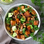 Bowl of wholesome, clean, Vegan Black-Eyed peas and Greens Hash!