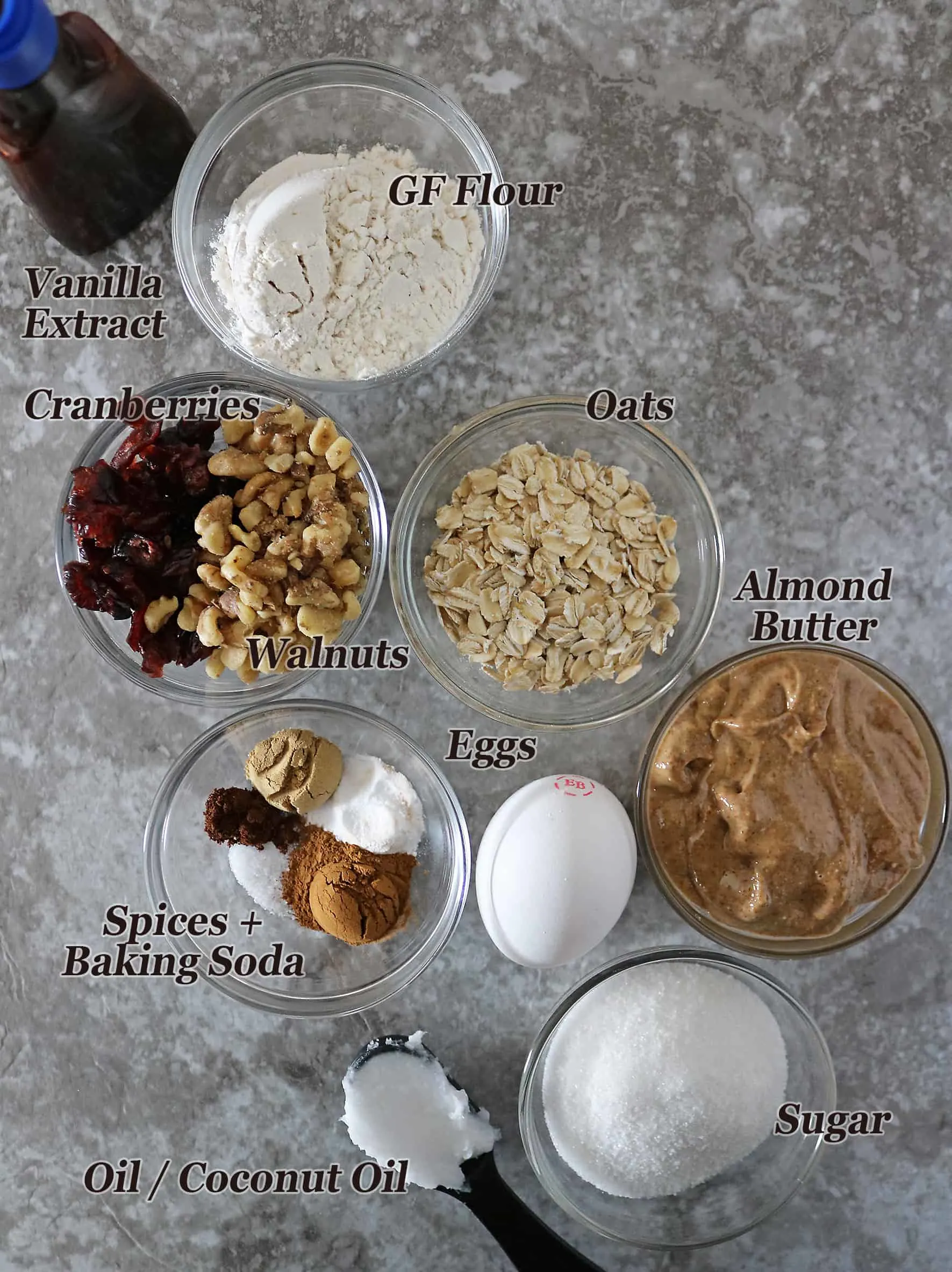 Ingredients for Oatmeal Cranberry Cookies for holidays