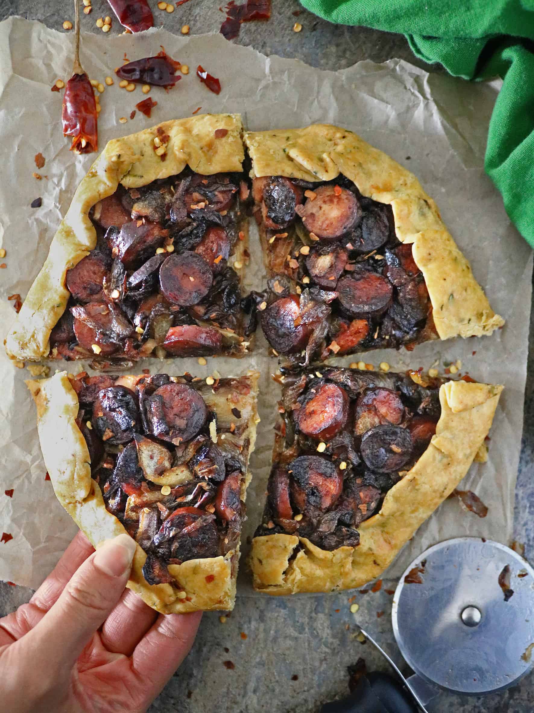 Easy Rustic Onion Sausage Tart - Delicious dinner idea or snack idea