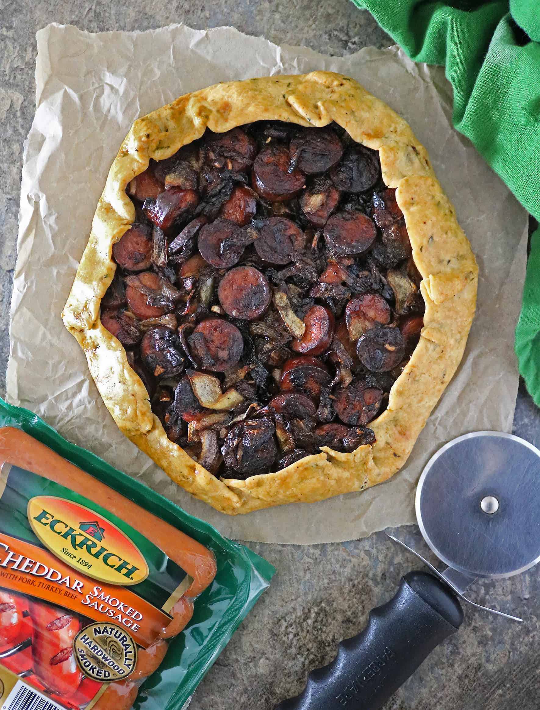 Onion Sausage Tart Recipe With Eckric Cheddar Smoked Sausage Links