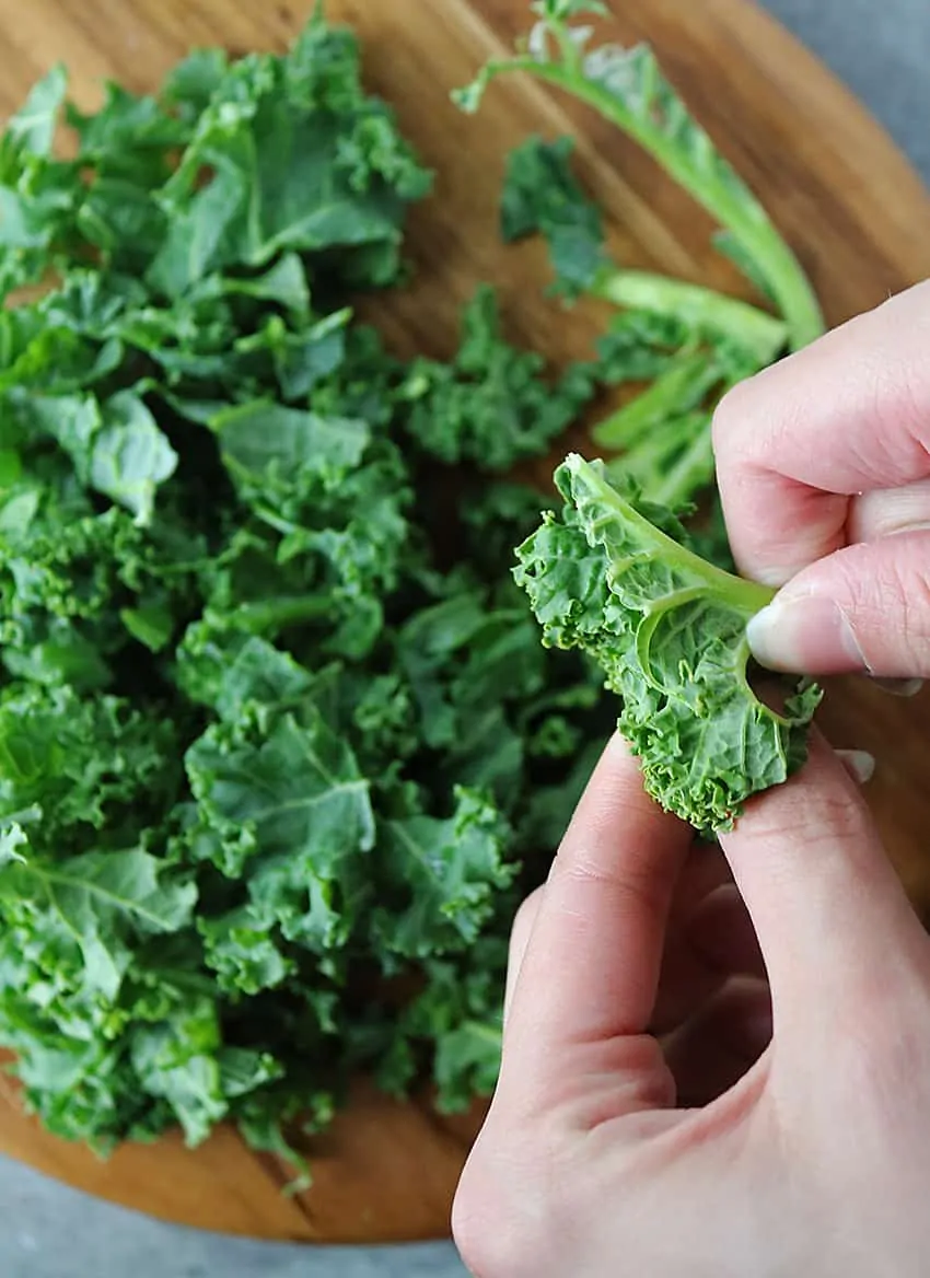 Removing the stalk off of kale