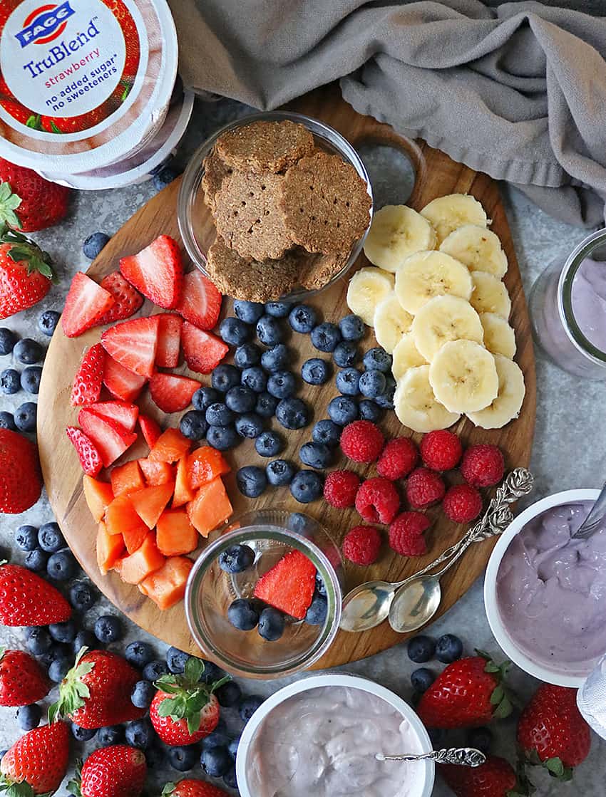 Fruits and Cracker Board With Fage TruBlend