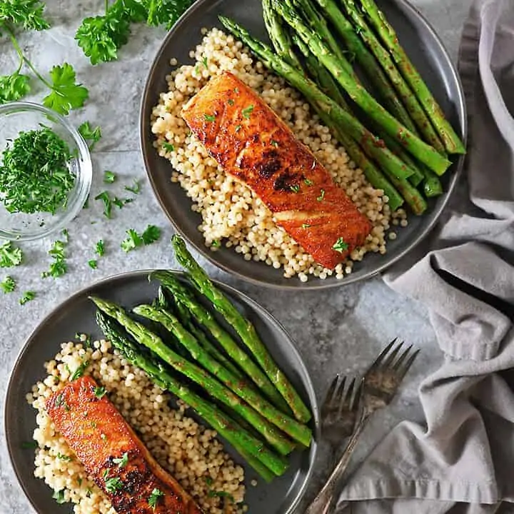 Easy and Tasty Harissa Salmon Israeli Couscous Dinner