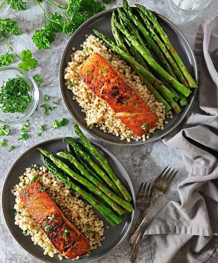 Easy and Tasty Harissa Salmon Israeli Couscous Dinner