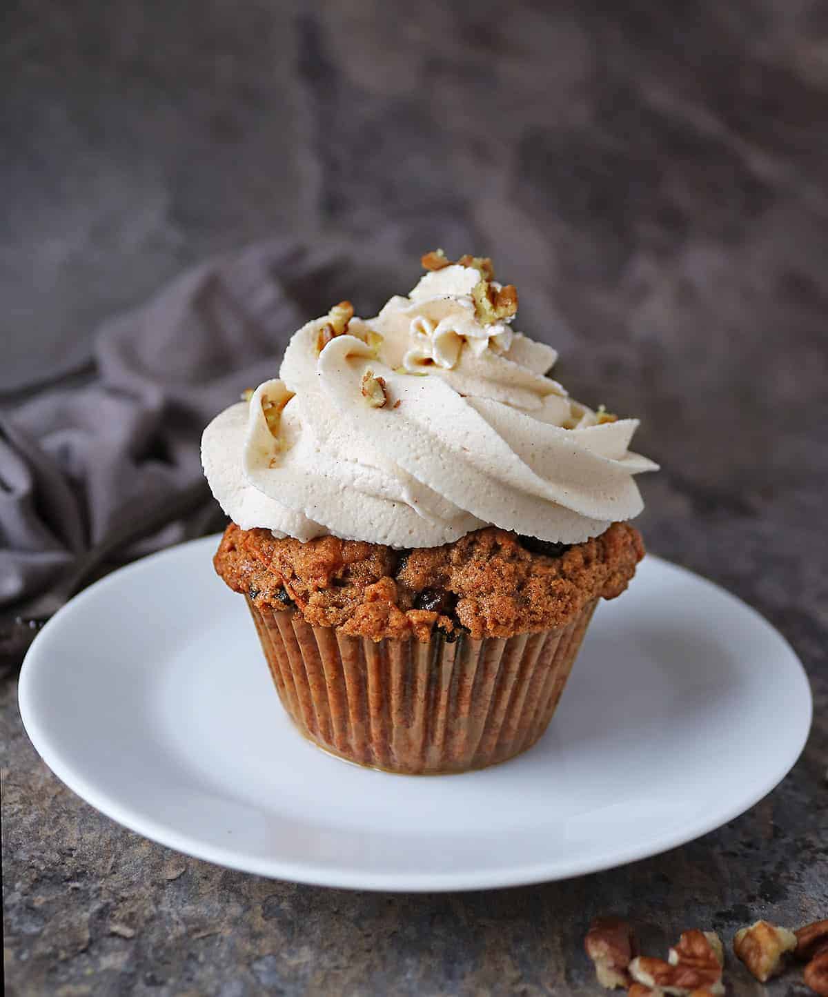 One tasty Easy No-Butter Carrot Cake Cupcake.