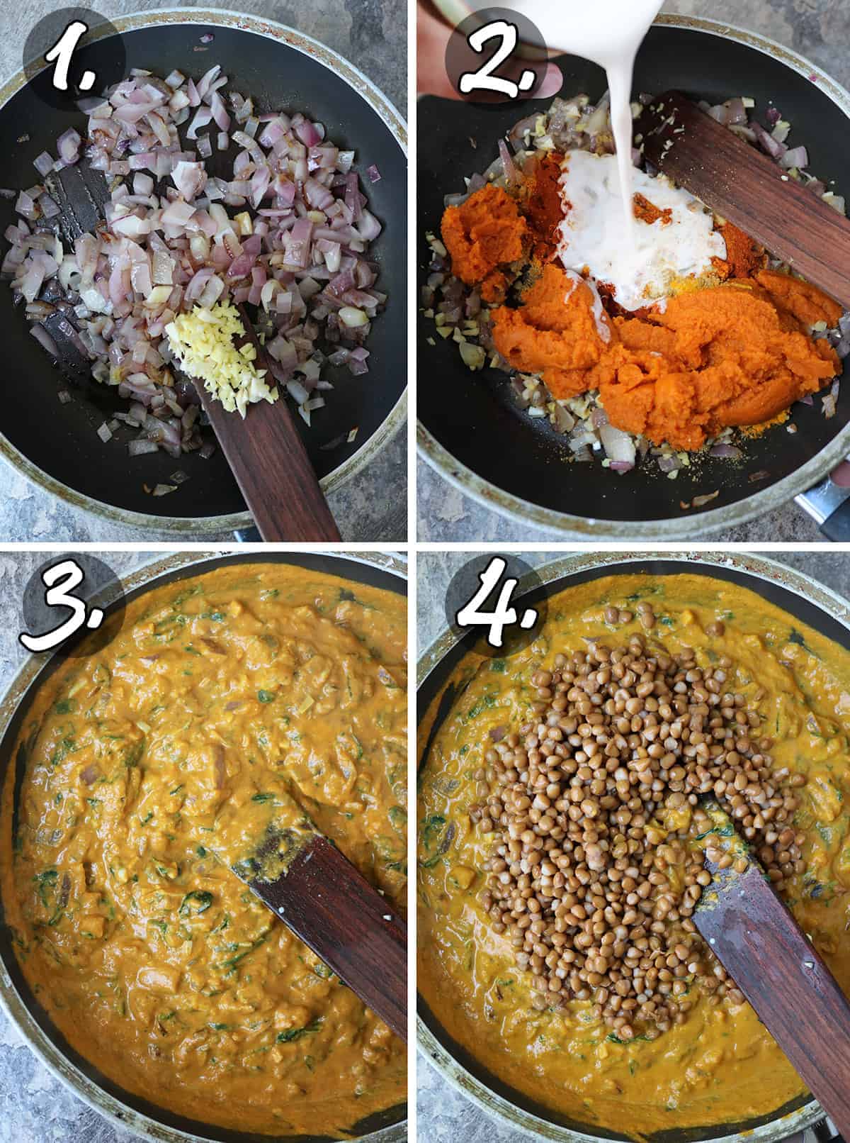 Easy steps to make vegan Lentil Spinach Curry For Dinner.