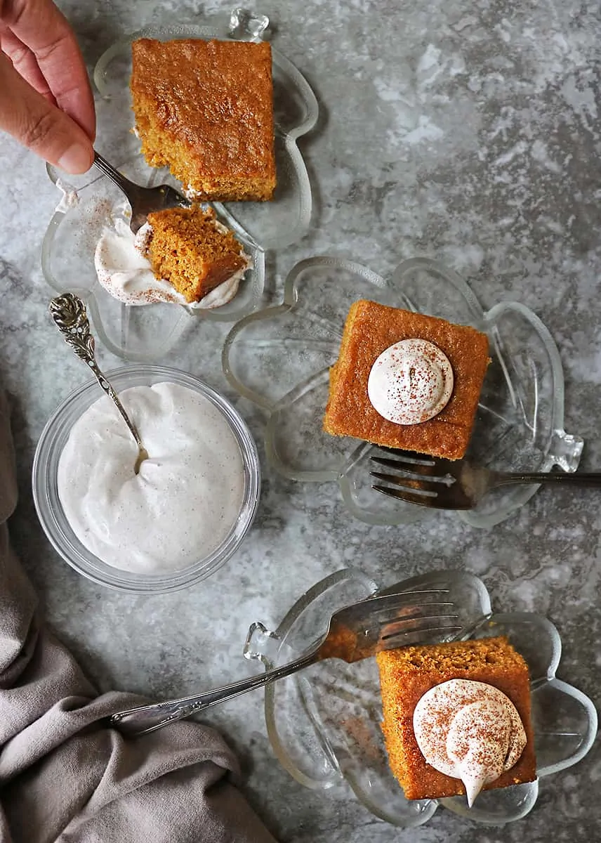 Enjoying gluten free pumpkin spice cake