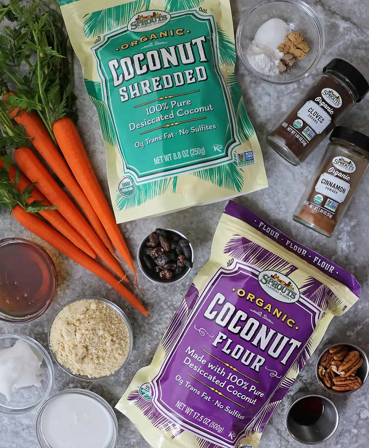 Ingredients from Sprouts to make paleo carrot cake bars