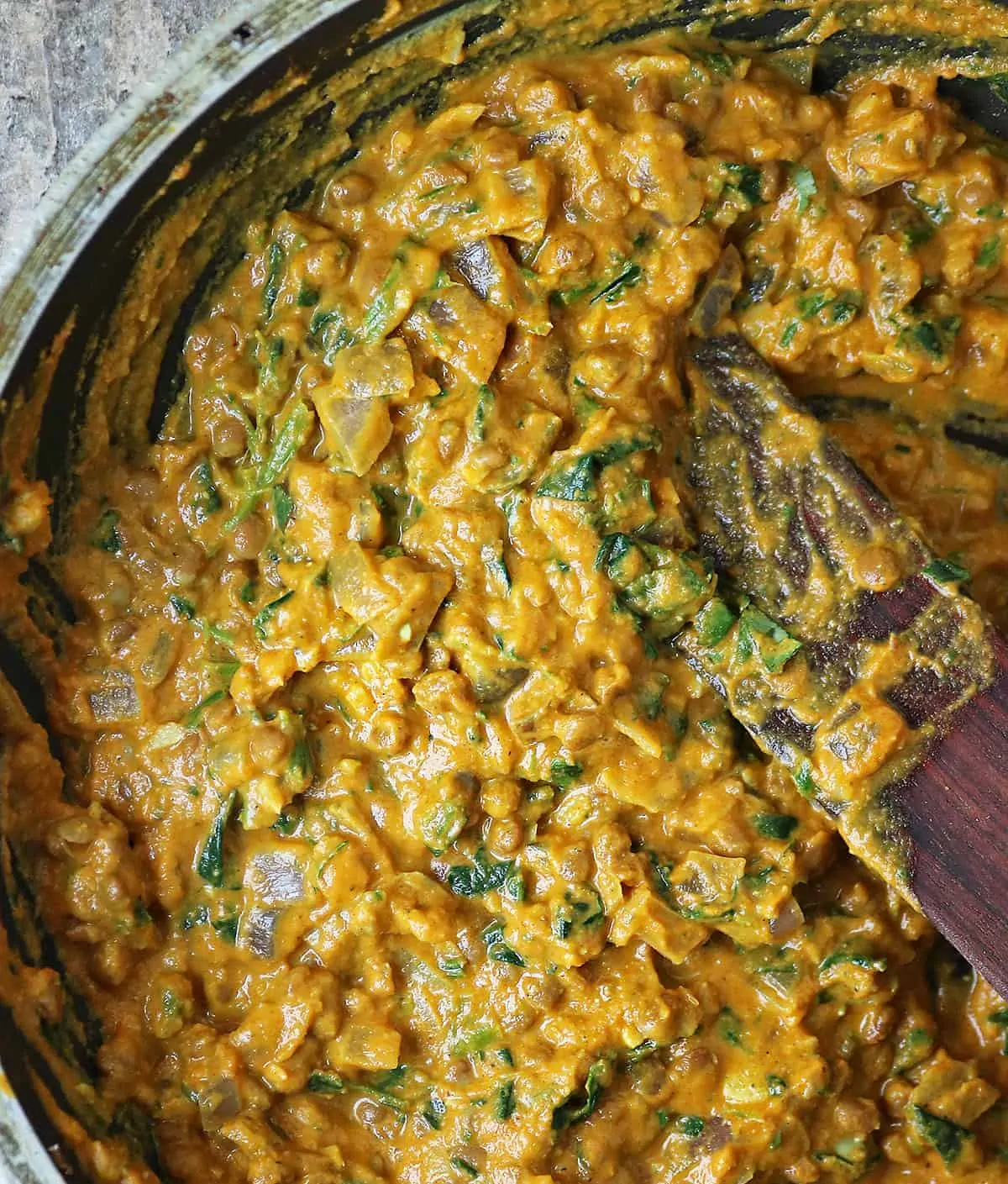 Making Lentil Spinach Curry For Dinner.