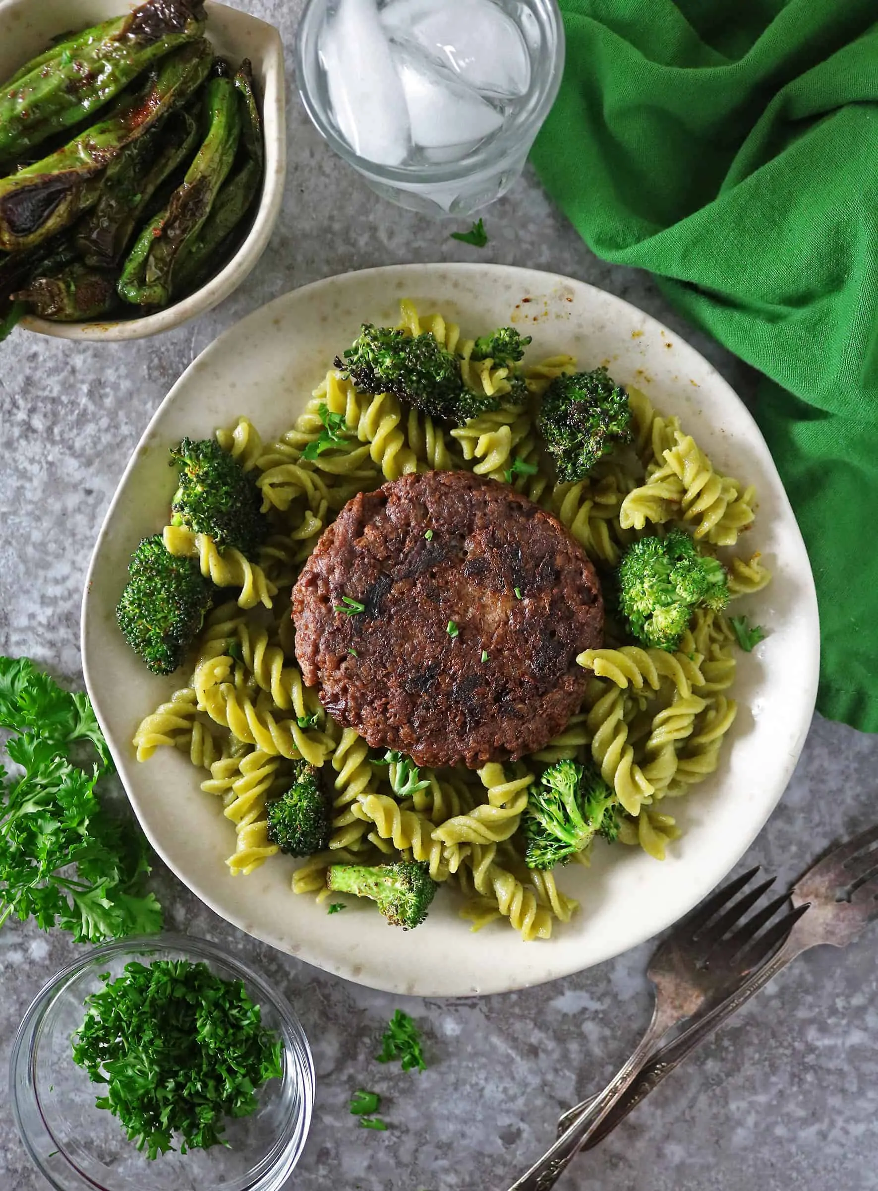 Veggie Burger Pasta Bowls -  a delicious and easy plant based dinner.